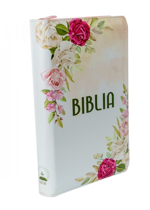 Biblia din piele, floral, alba